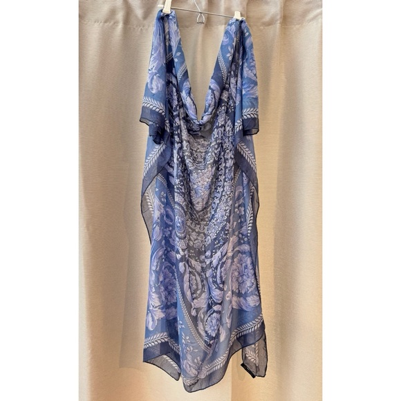 Versace 100% Silk Chiffon 52” Scarf Shawl in blue & lavender | Authentic, EUC - Picture 4 of 13